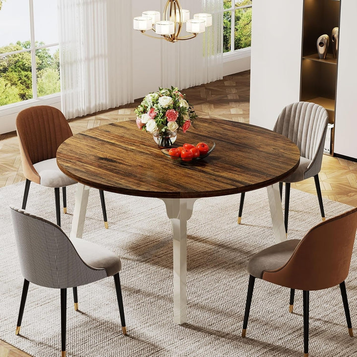 Tribesigns 47-Inch Round Dining Table for 4-6 Farmhouse Solid Wood Legs Image 2