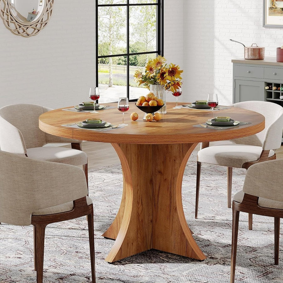 Tribesigns 47 Inch Round Dining Table for 4-6 Wood Pedestal Base Kitchen Table Image 1