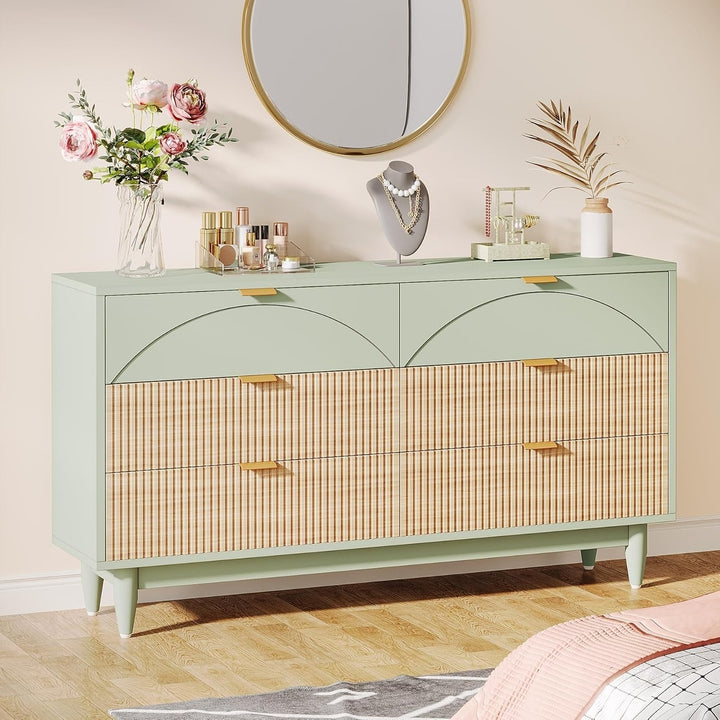 Tribesigns 6-Drawer Dresser,55 Inches Modern Chest of Drawers with Gold Metal Handles, Long Double Dresser, Wood Cabinet Image 2