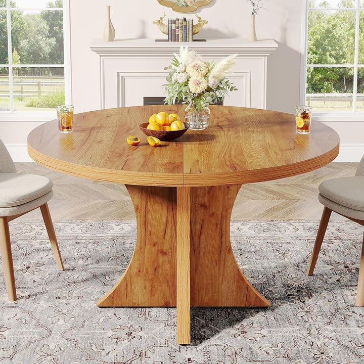 Tribesigns 47 Inch Round Dining Table for 4-6 Wood Pedestal Base Kitchen Table Image 2