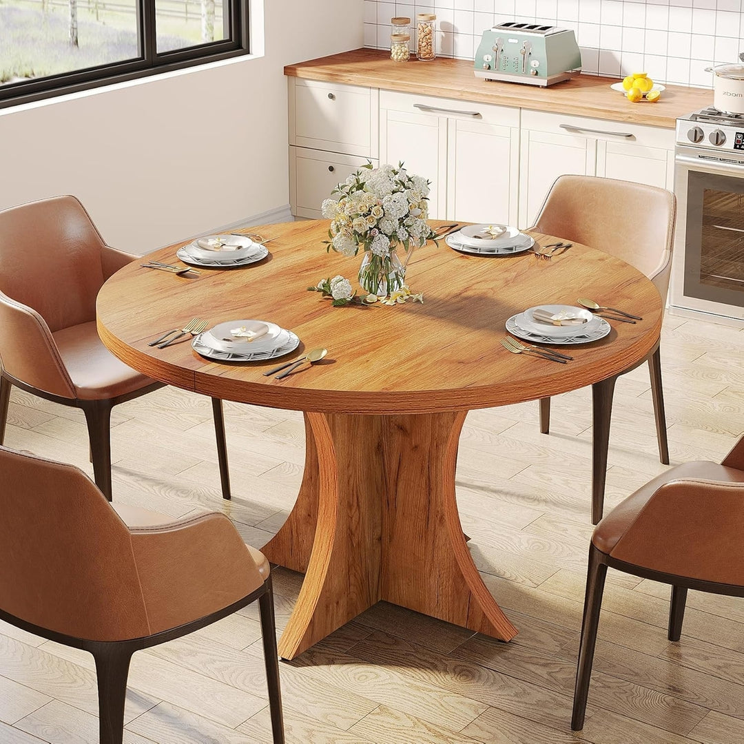 Tribesigns 47 Inch Round Dining Table for 4-6 Wood Pedestal Base Kitchen Table Image 3