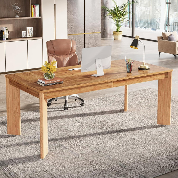 Tribesigns 62.2 Inch Modern Computer Desk Walnut Solid Wood Executive Office Table Image 2