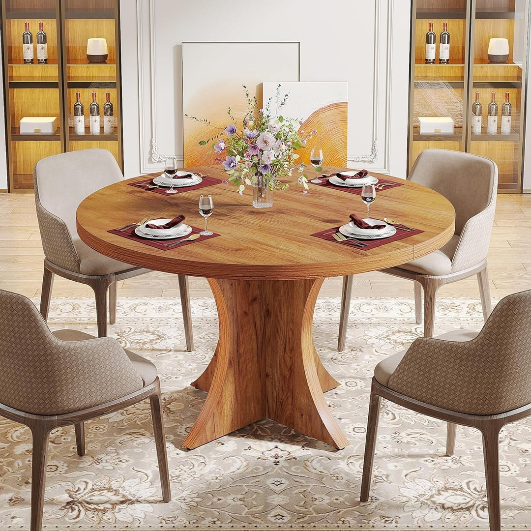 Tribesigns 47 Inch Round Dining Table for 4-6 Wood Pedestal Base Kitchen Table Image 4