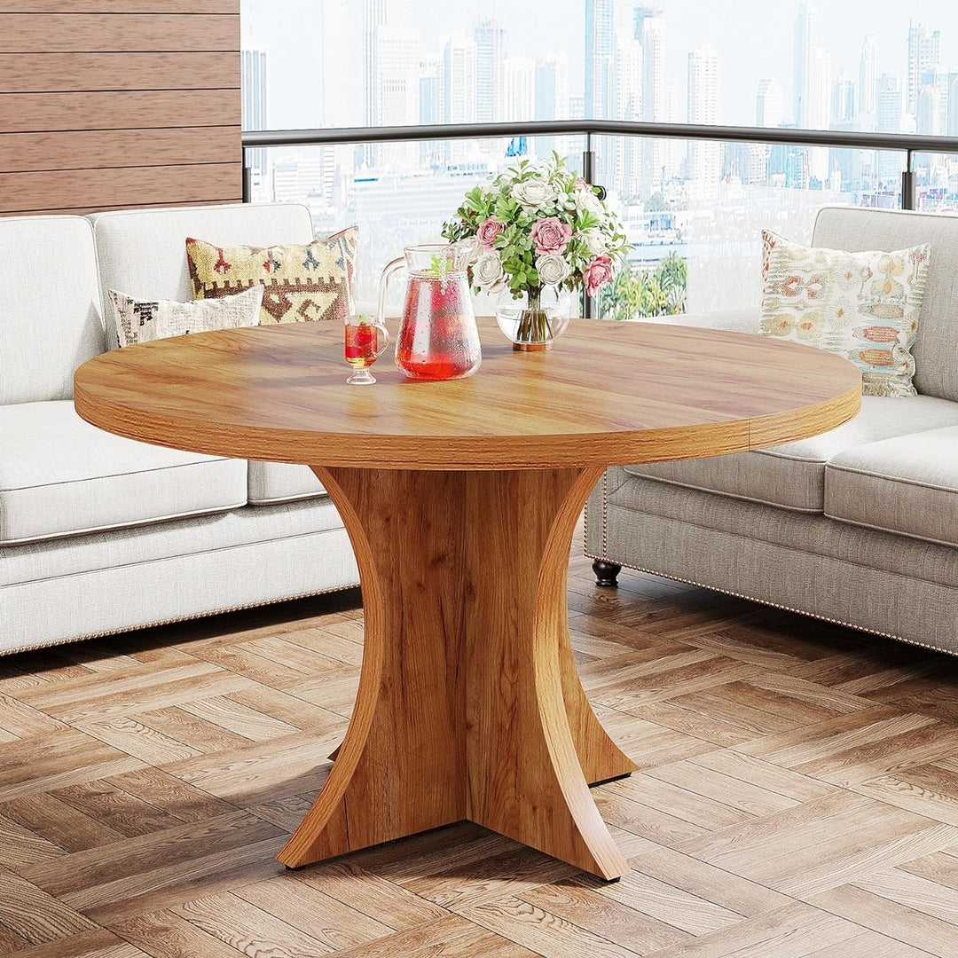 Tribesigns 47 Inch Round Dining Table for 4-6 Wood Pedestal Base Kitchen Table Image 5