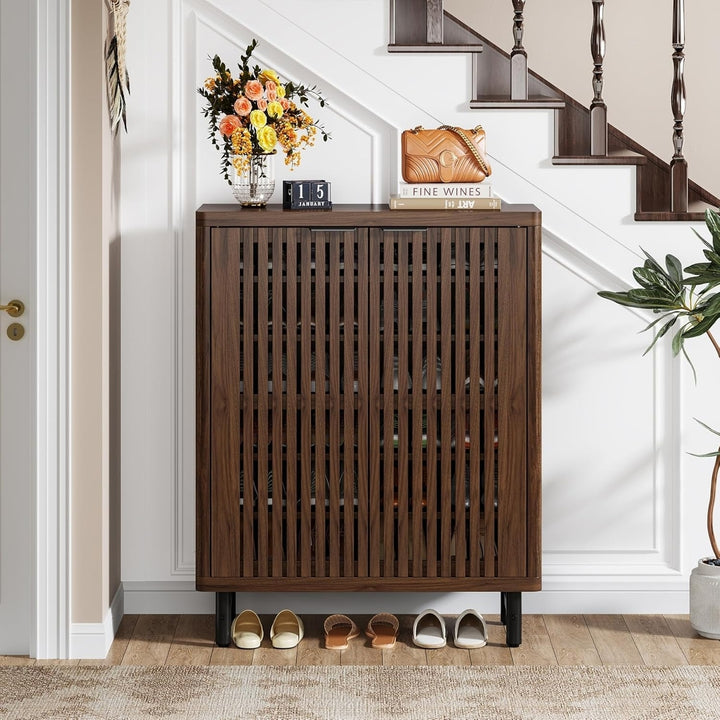 Tribesigns 6-Tier Shoe Cabinet with Louvered Doors,Wooden Shoe Storage Cabinet with Adjustable Shelves, Modern Image 3