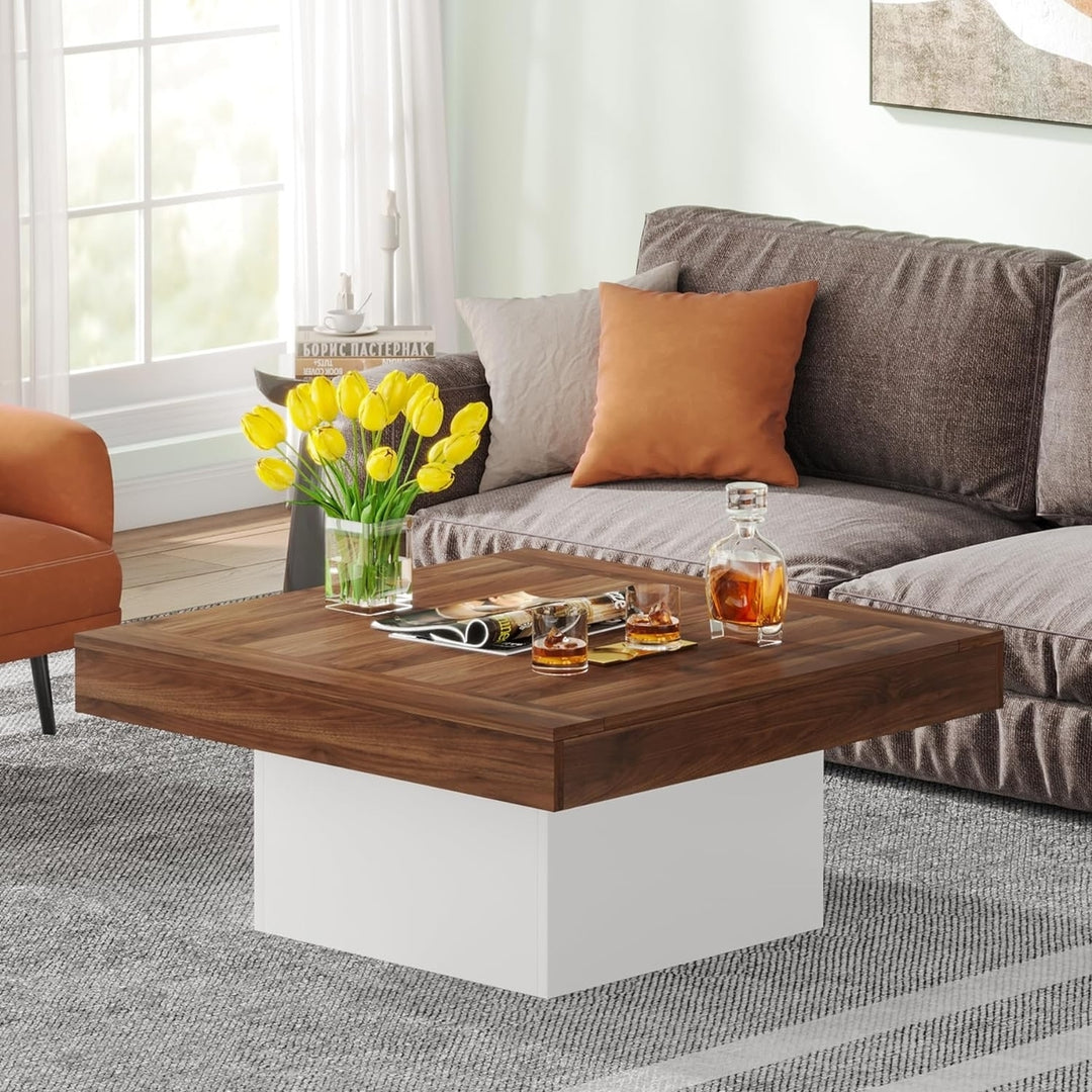 Tribesigns Farmhouse Coffee Table 35.4" LED Adjustable Wood Rustic Living Room Image 4