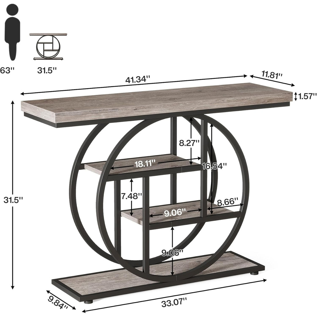 Tribesigns 41.3" Industrial Console Table with 4 Storage Shelves Circle Base Image 6