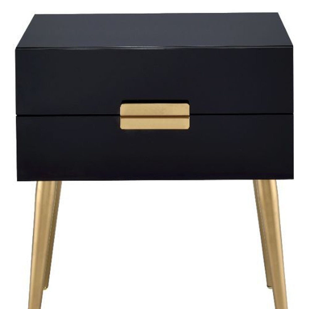 24" Black and Gold End Table With Two Drawers Image 2