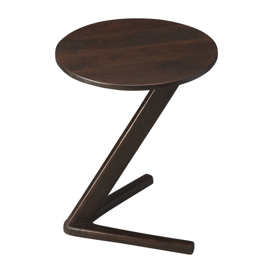 20" Dark Brown Solid Wood Angled Pedestal Round End Table Image 1