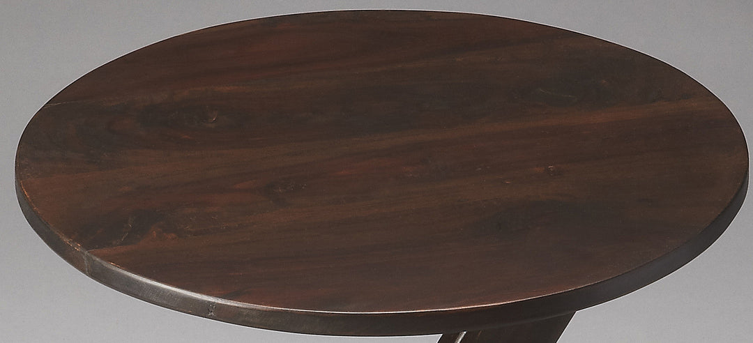 20" Dark Brown Solid Wood Angled Pedestal Round End Table Image 2