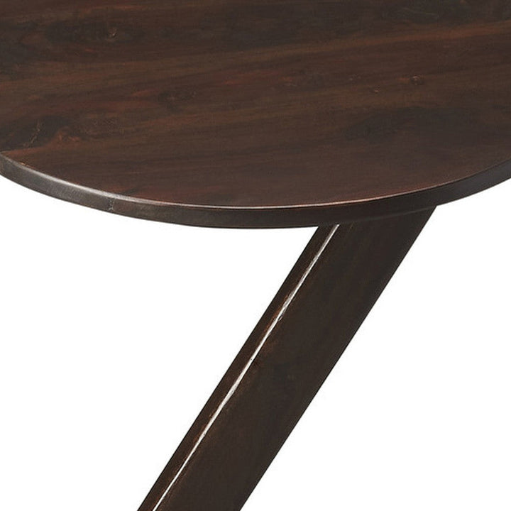 20" Dark Brown Solid Wood Angled Pedestal Round End Table Image 6