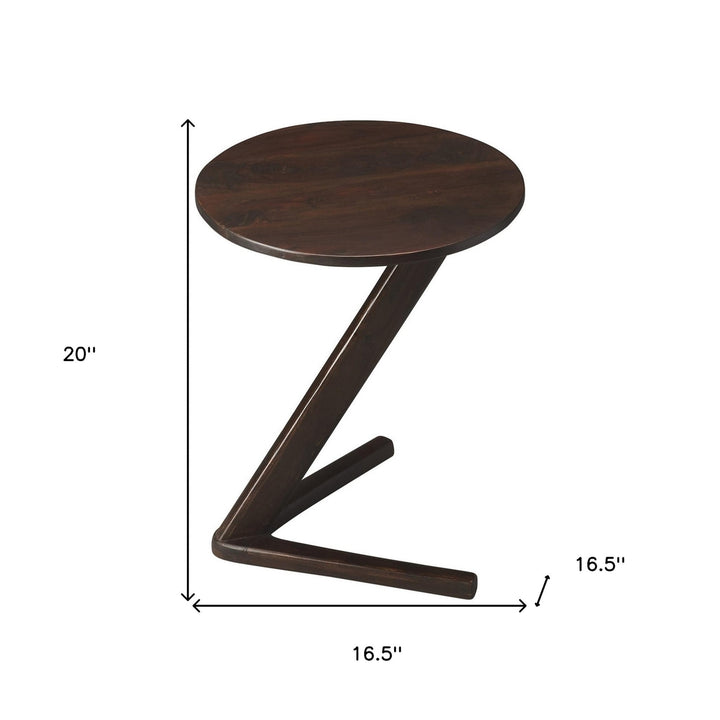 20" Dark Brown Solid Wood Angled Pedestal Round End Table Image 7