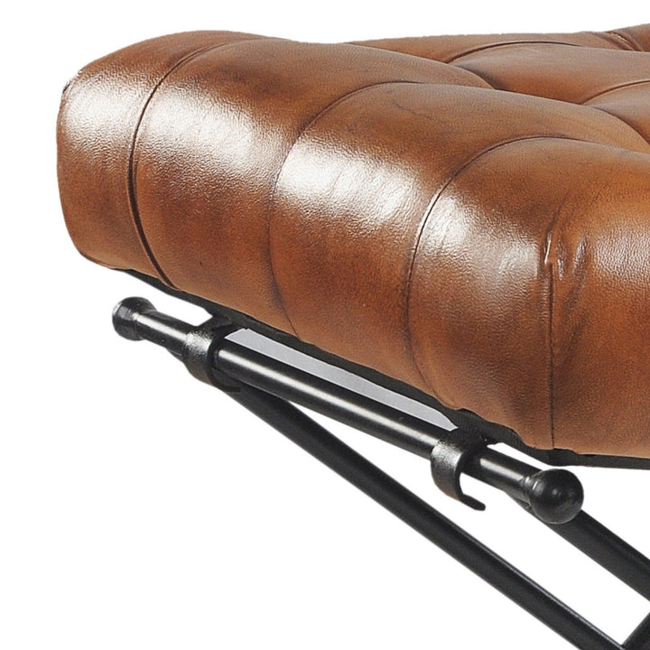 14" Brown Faux leather Footstool Ottoman Image 4