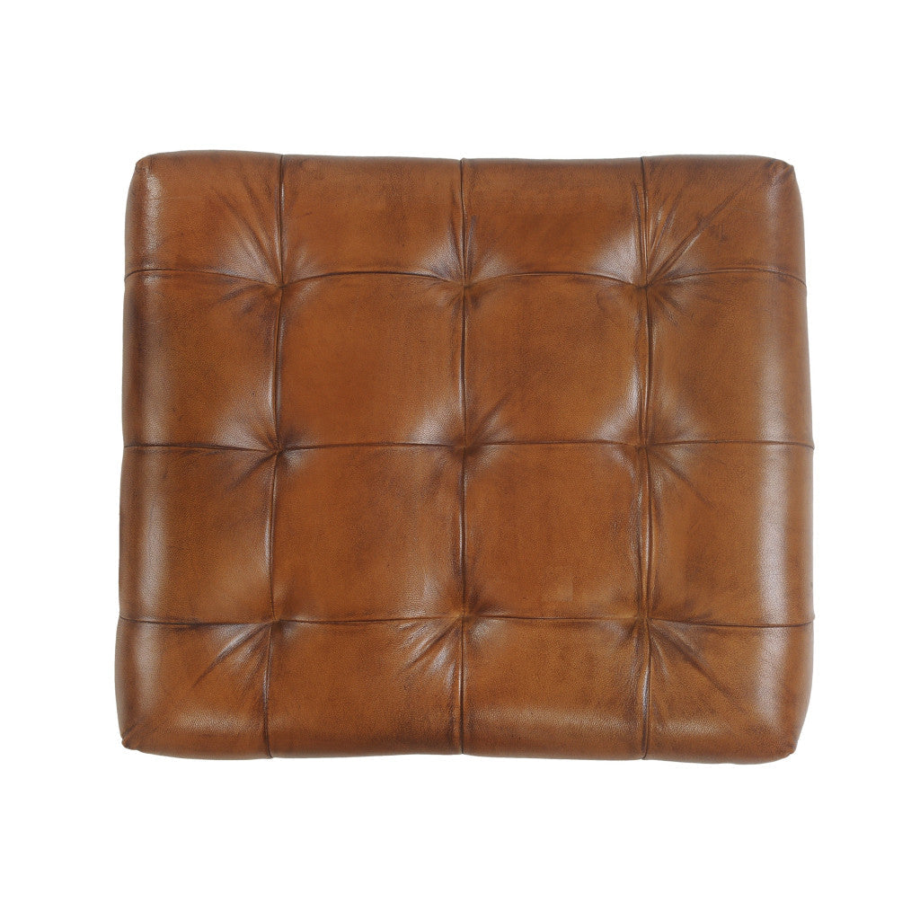 14" Brown Faux leather Footstool Ottoman Image 5