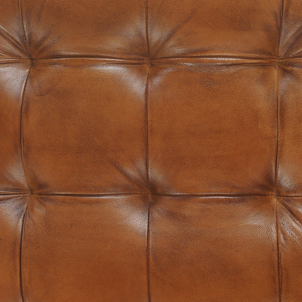 14" Brown Faux leather Footstool Ottoman Image 6