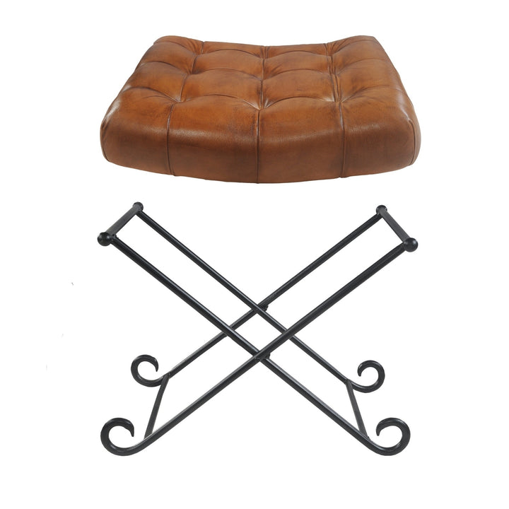 14" Brown Faux leather Footstool Ottoman Image 8