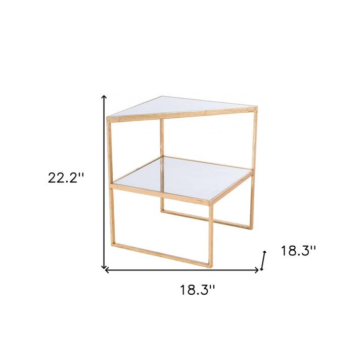 22" Gold And Clear Glass Mirrored End Table Image 4