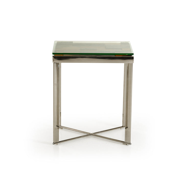 22" Mosaic Wood Steel And Glass End Table Image 2