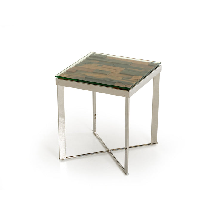 22" Mosaic Wood Steel And Glass End Table Image 3