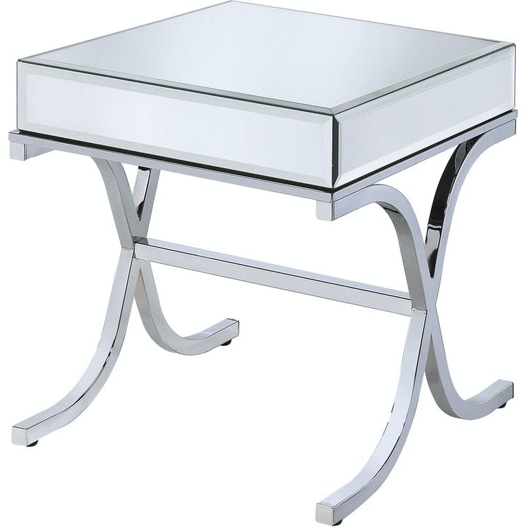 22" Silver And Clear Glass Square Mirrored End Table Image 2