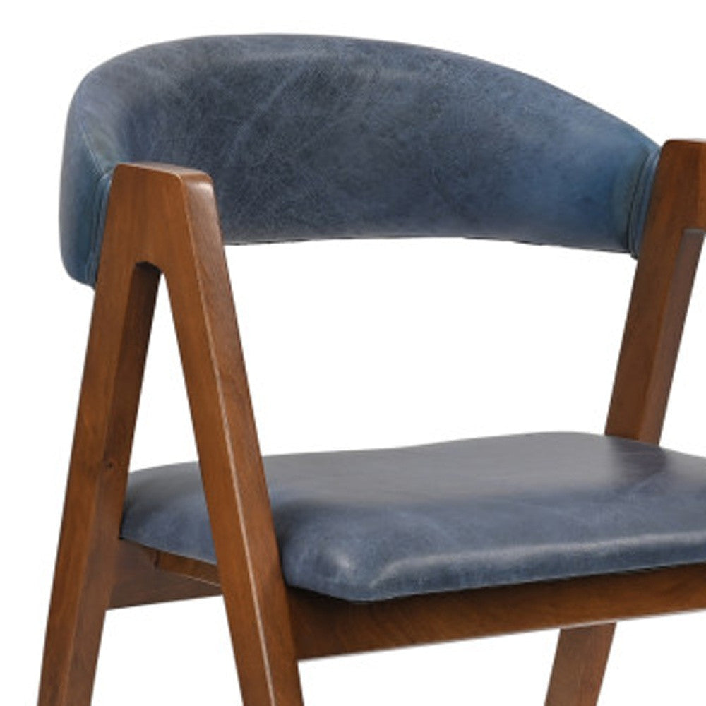 22" Blue And Brown Top Grain Leather Arm Chair Image 4