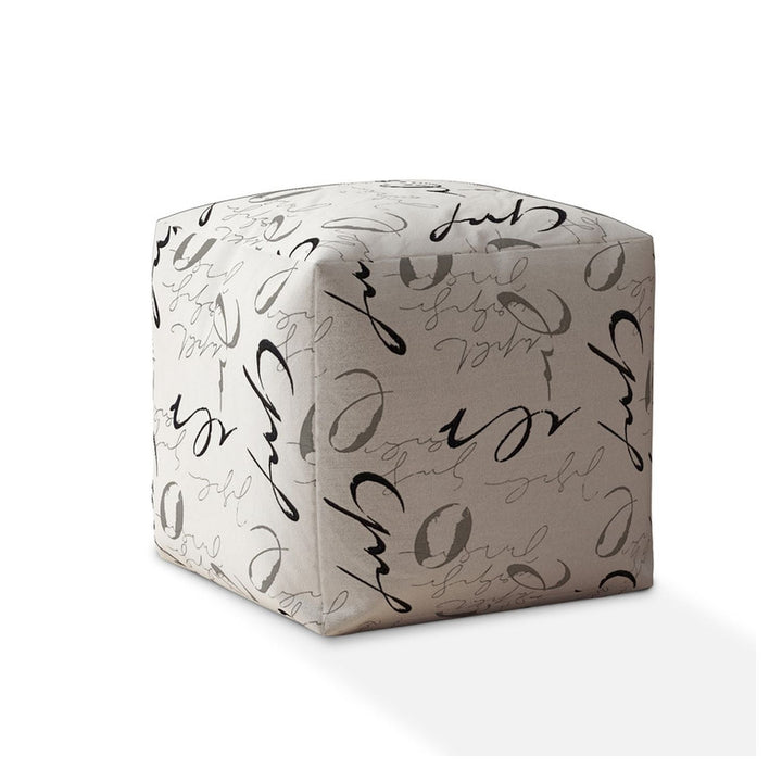 17" White and Gray Polyester Abstract Pouf Ottoman Image 1