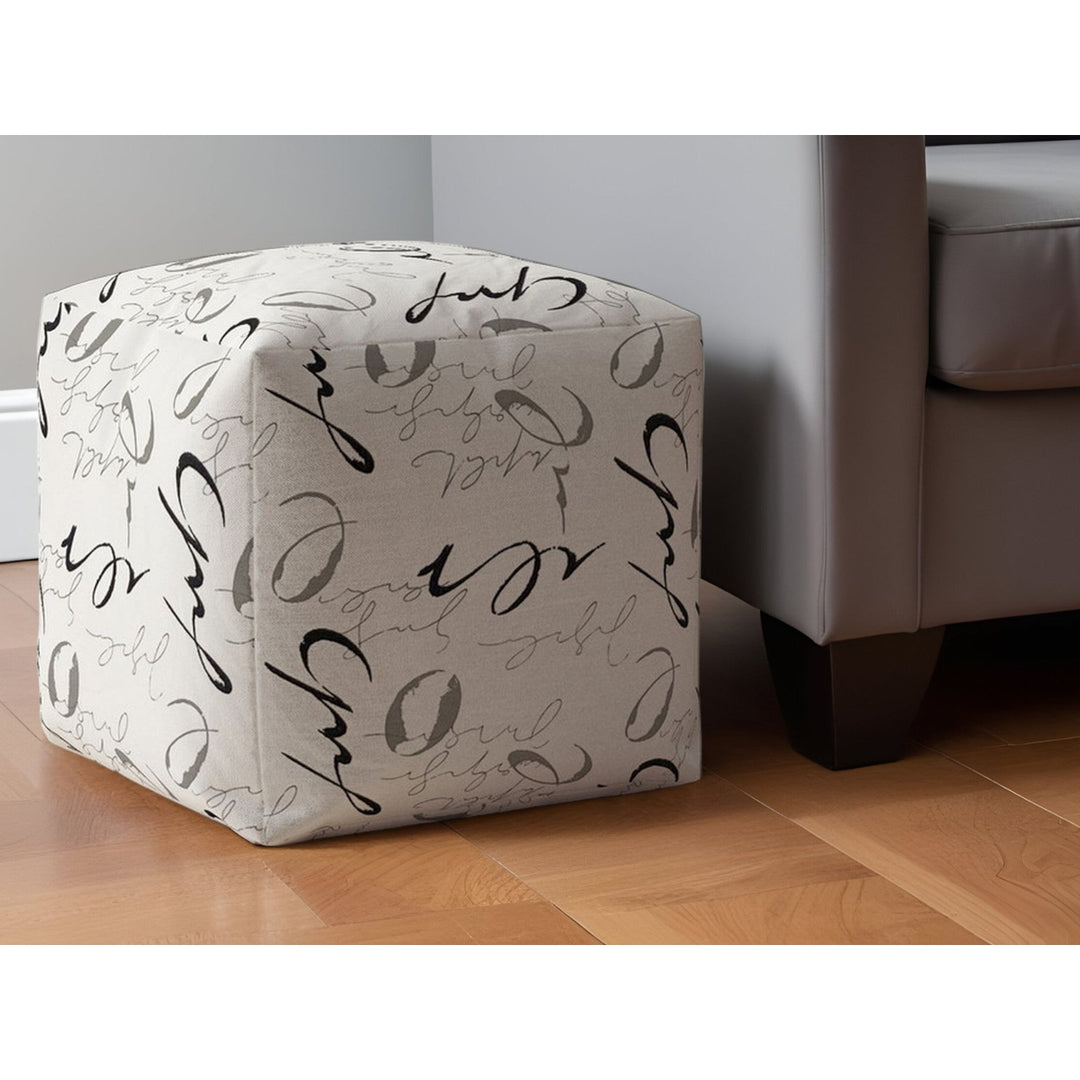 17" White and Gray Polyester Abstract Pouf Ottoman Image 5