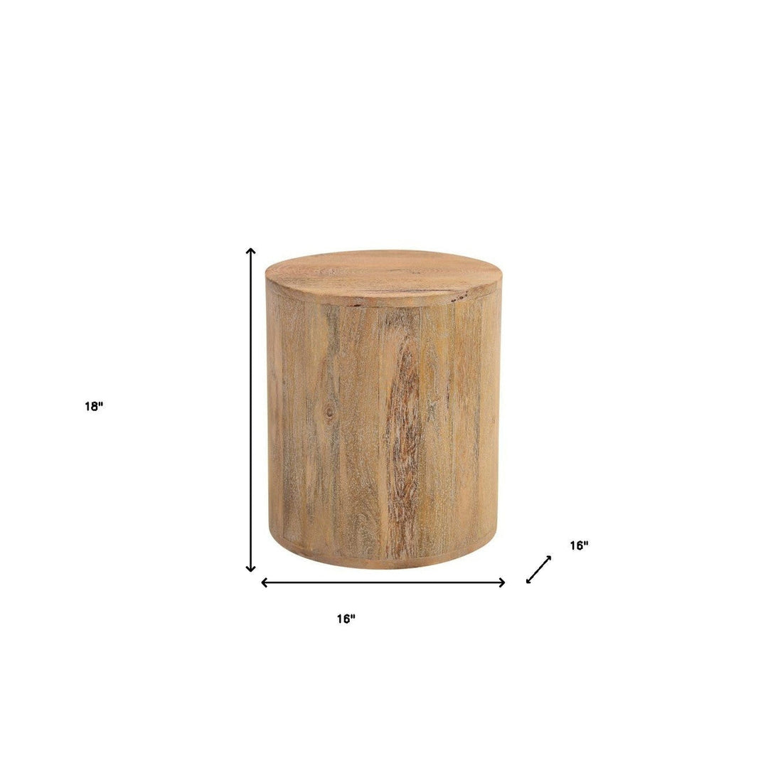 18" Natural And Brown Wood Solid Wood Round End Table Image 7