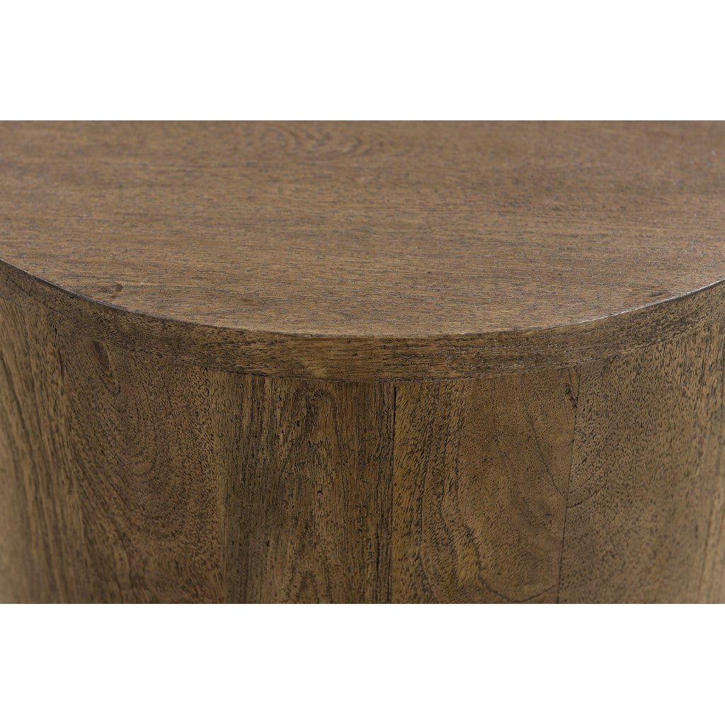 18" Wood Brown And Brown Wood Solid Wood Round End Table Image 3