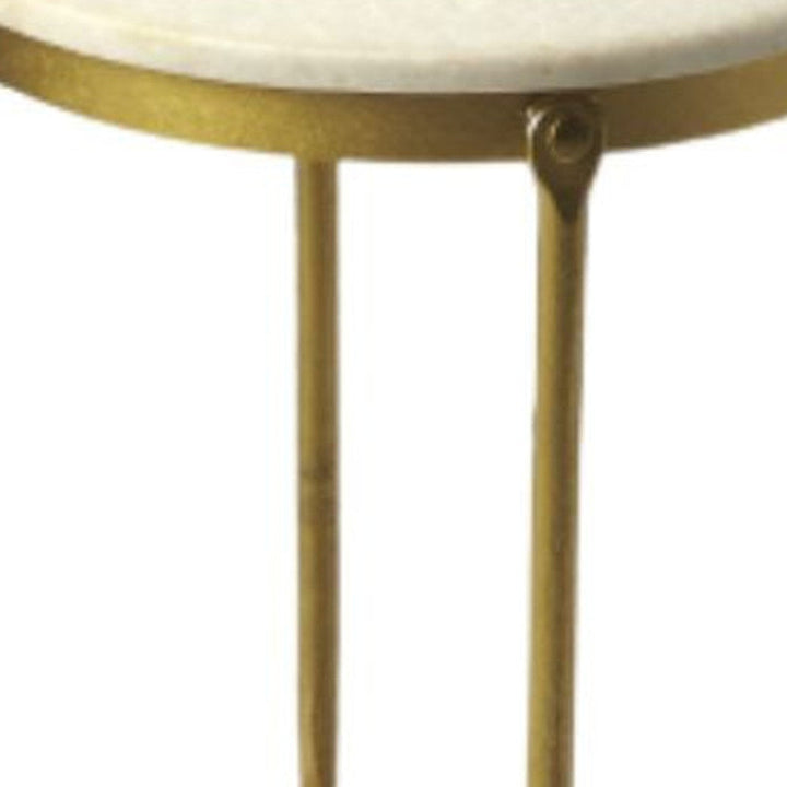 20" Antiqued Gold And White Marble Round End Table Image 4