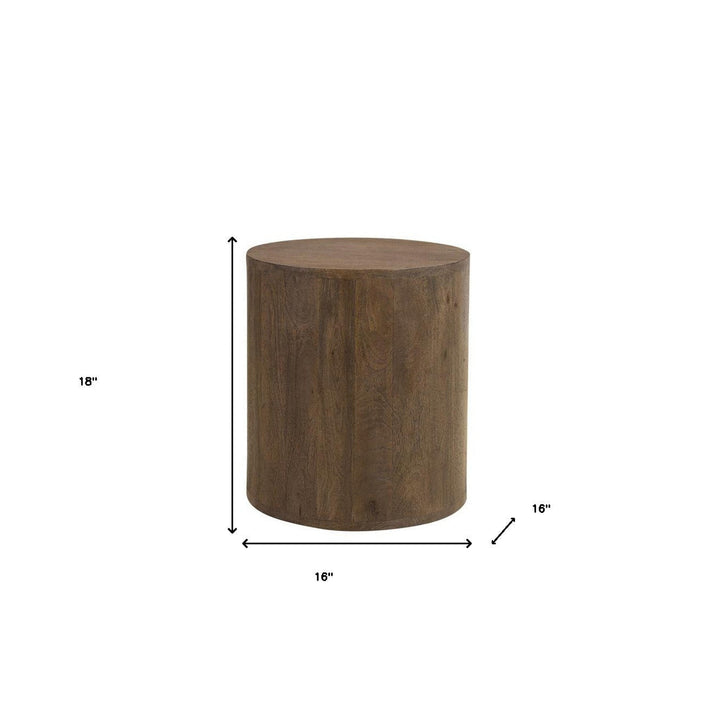 18" Wood Brown And Brown Wood Solid Wood Round End Table Image 7