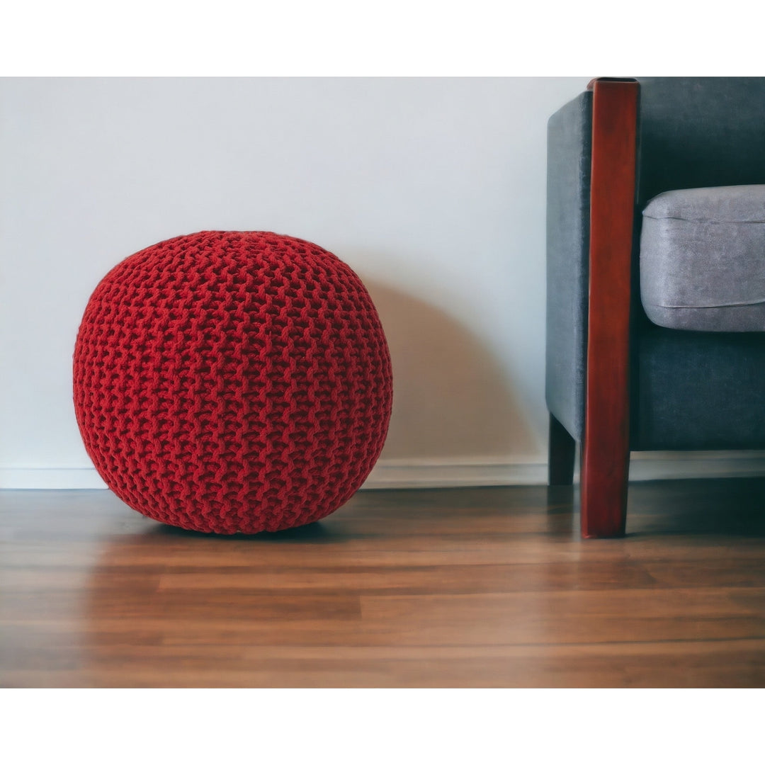 19" Red Round Pouf Ottoman Image 4