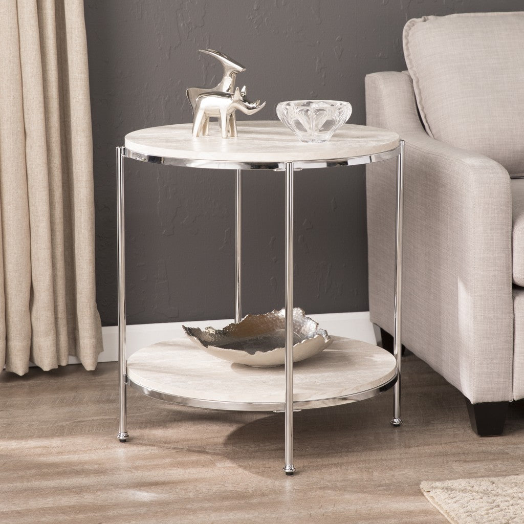 24" Chrome Manufactured Wood And Iron Rectangular End Table With Shelf Image 1