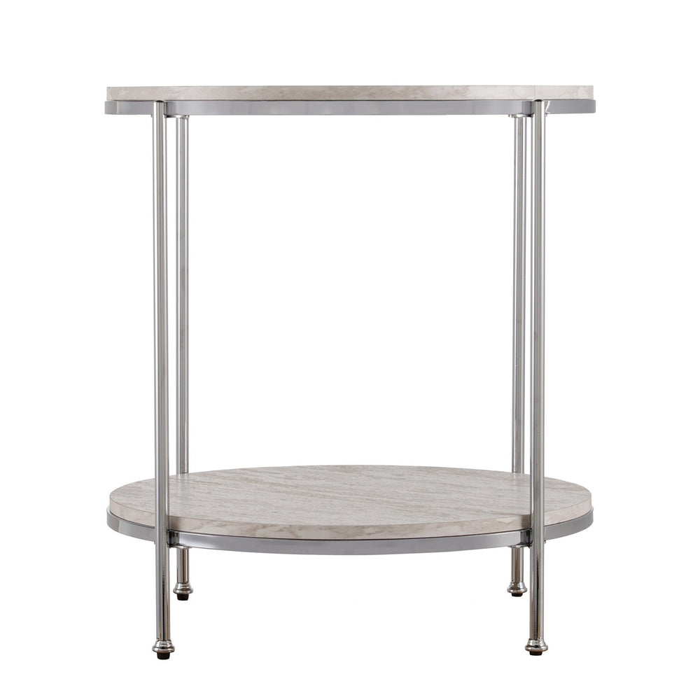 24" Chrome Manufactured Wood And Iron Rectangular End Table With Shelf Image 2