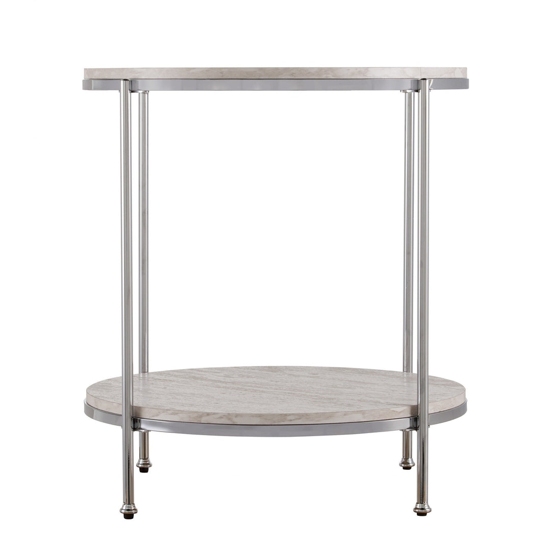 24" Chrome Manufactured Wood And Iron Rectangular End Table With Shelf Image 2