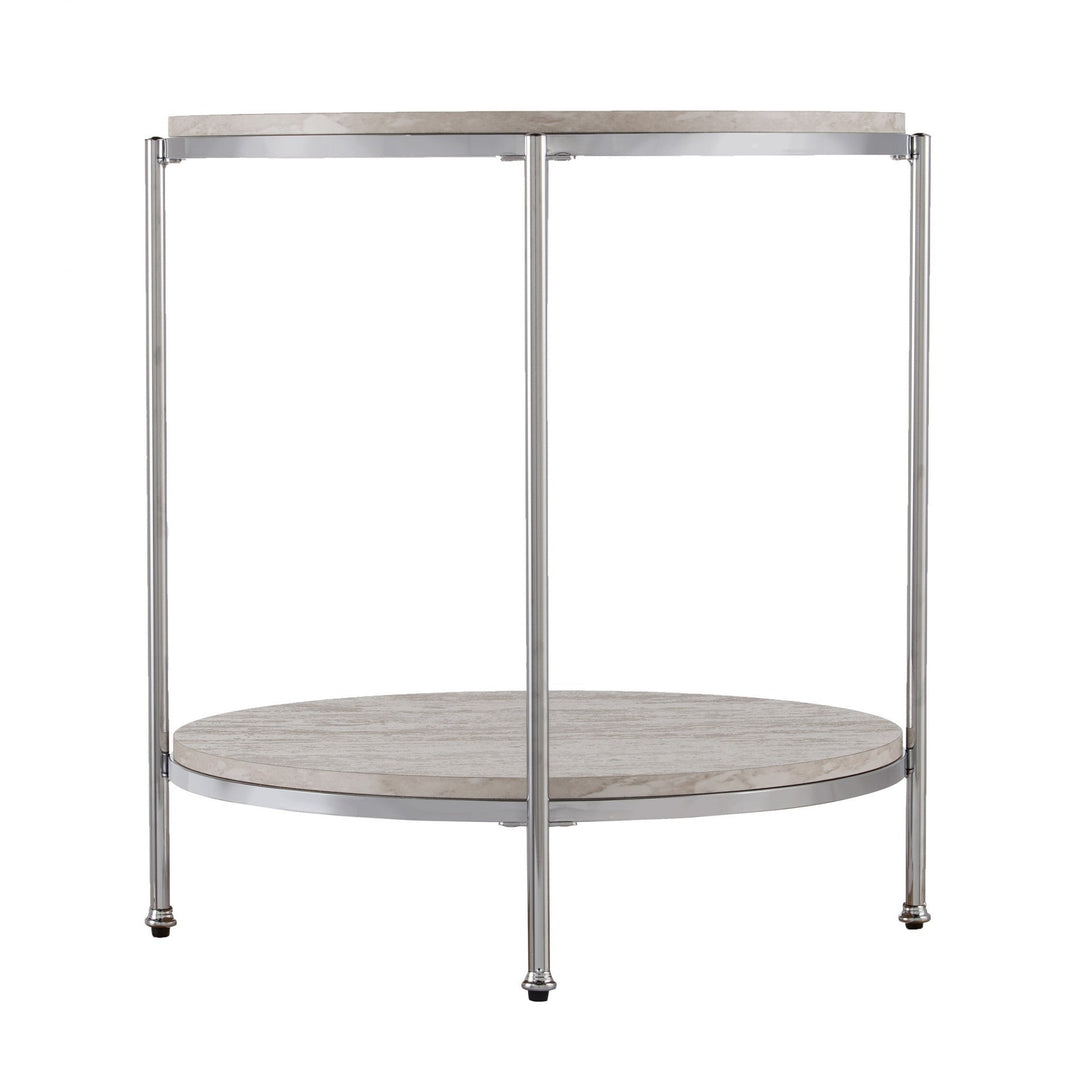 24" Chrome Manufactured Wood And Iron Rectangular End Table With Shelf Image 4