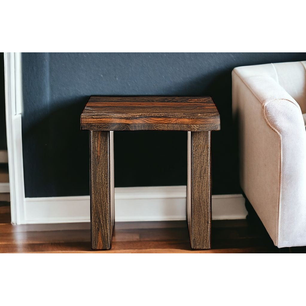 23" Dark Brown And Brown Wood Solid Wood Square End Table Image 6