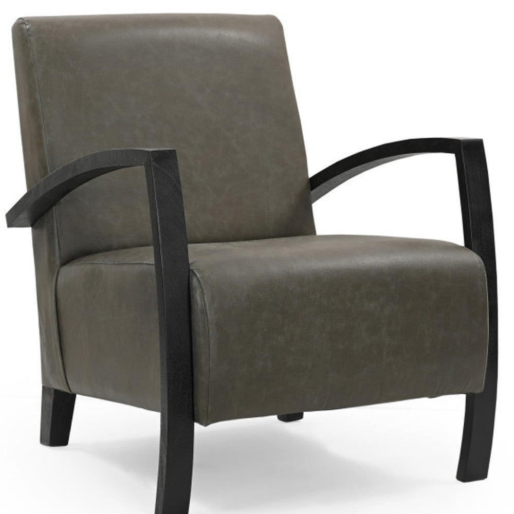 26" Green And Black Top Grain Leather Arm Chair Image 5