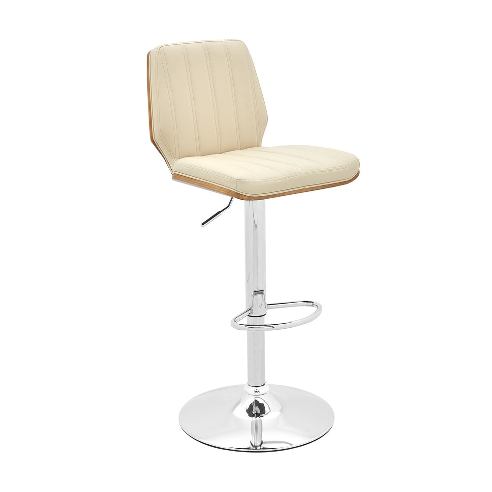 25" Cream And Silver Faux Leather And Steel Swivel Adjustable Height Bar Chair Image 2