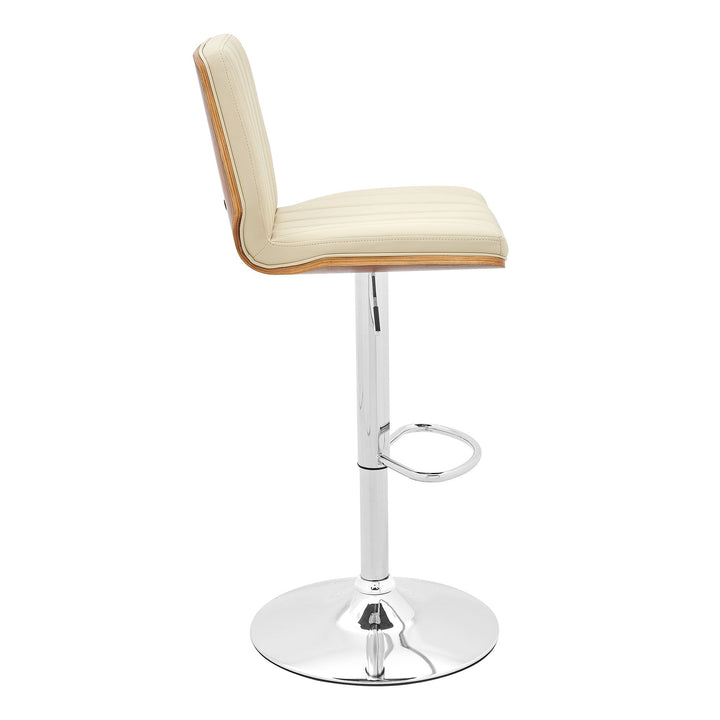 25" Cream And Silver Faux Leather And Steel Swivel Adjustable Height Bar Chair Image 4