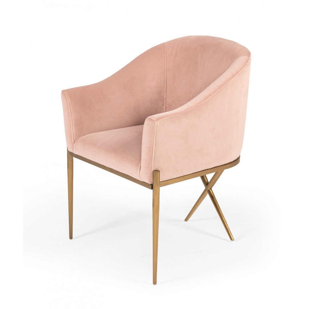 25" Pink Velvet And Gold Solid Color Arm Chair Image 1