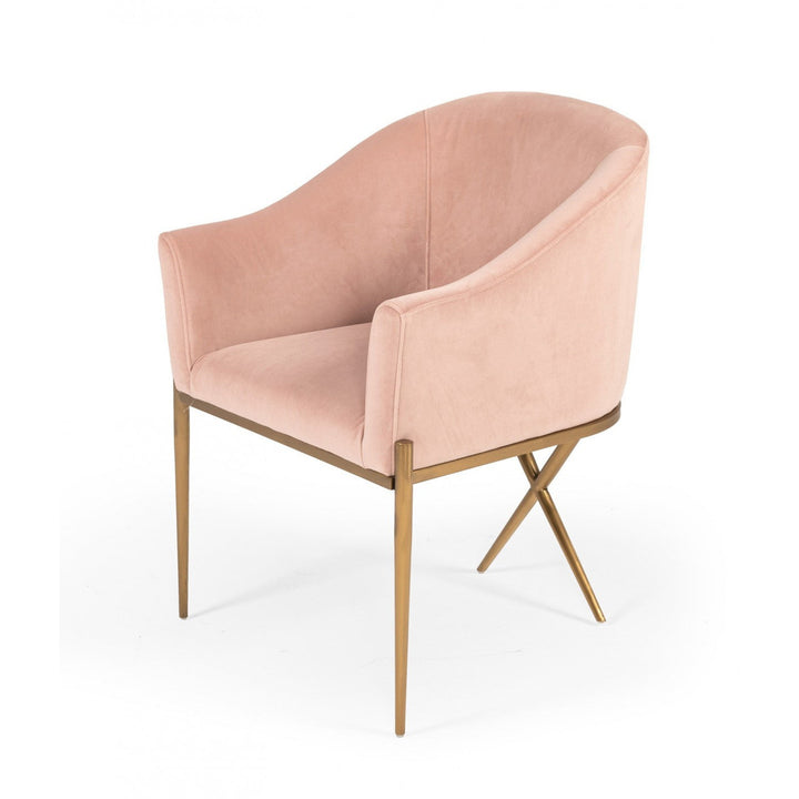 25" Pink Velvet And Gold Solid Color Arm Chair Image 1