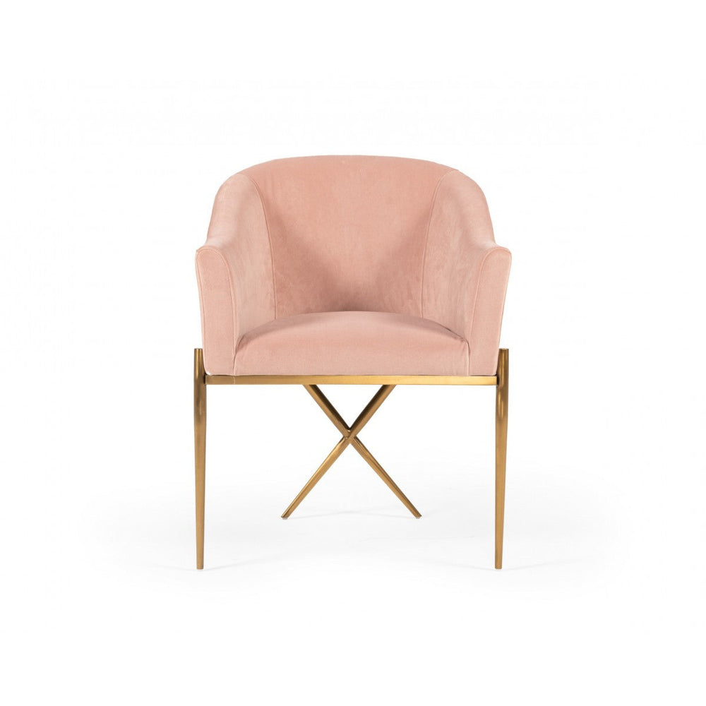 25" Pink Velvet And Gold Solid Color Arm Chair Image 2