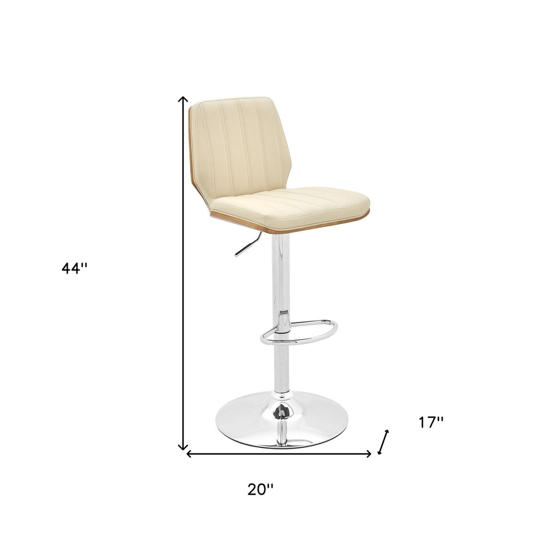 25" Cream And Silver Faux Leather And Steel Swivel Adjustable Height Bar Chair Image 12