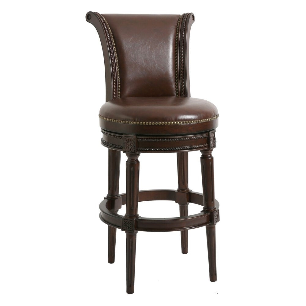 25" Walnut And Dark Brown Solid Wood Swivel Bar Height Bar Chair Image 1