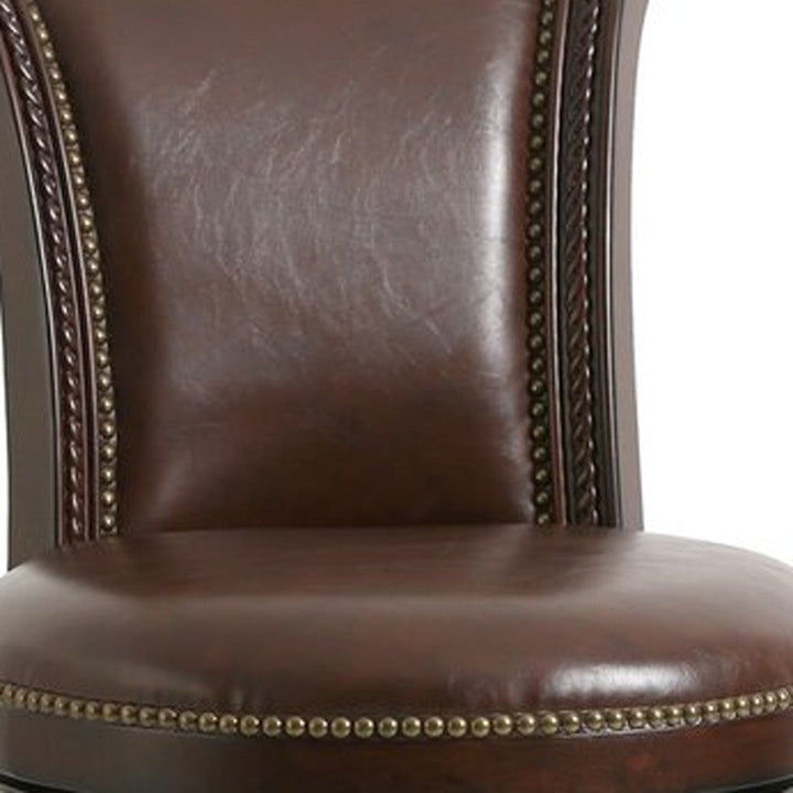 25" Walnut And Dark Brown Solid Wood Swivel Bar Height Bar Chair Image 4