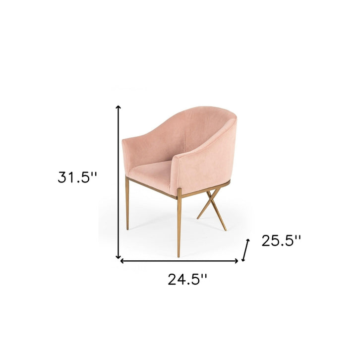 25" Pink Velvet And Gold Solid Color Arm Chair Image 6