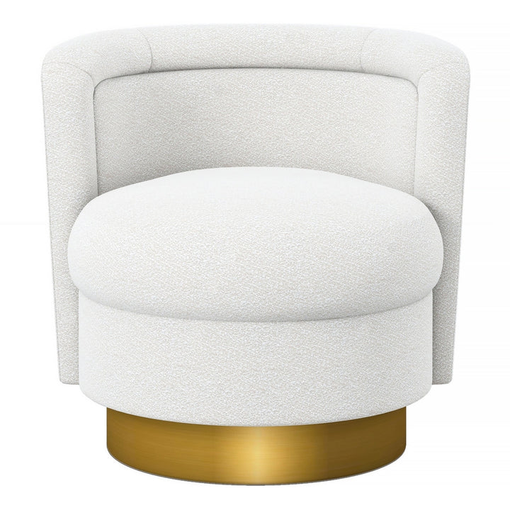 28" White And Gold Boucle Swivel Slipper Chair Image 1