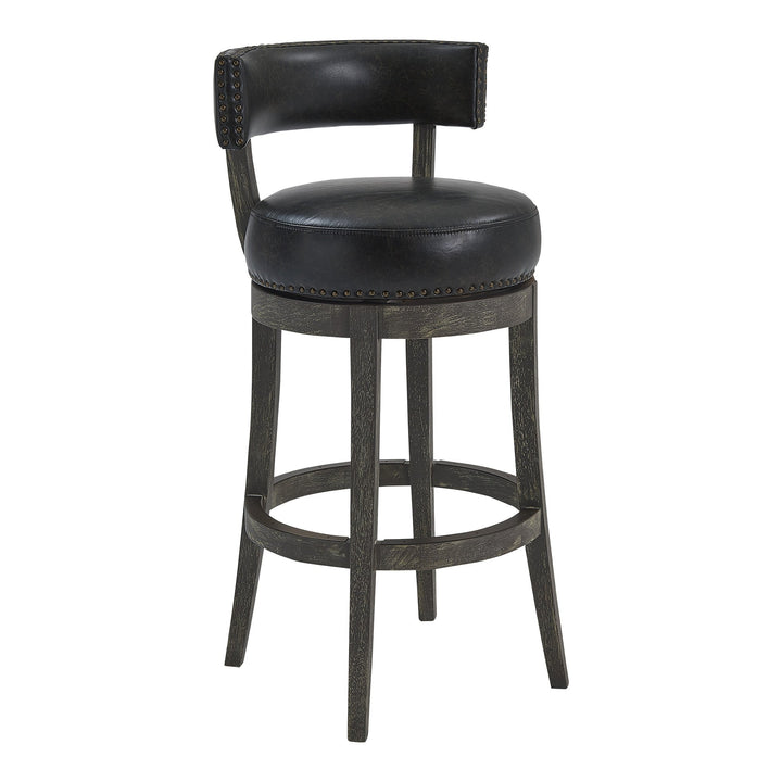 26" Black And Dark Gray Faux Leather And Wood Swivel Low Back Counter Height Bar Chair Image 2