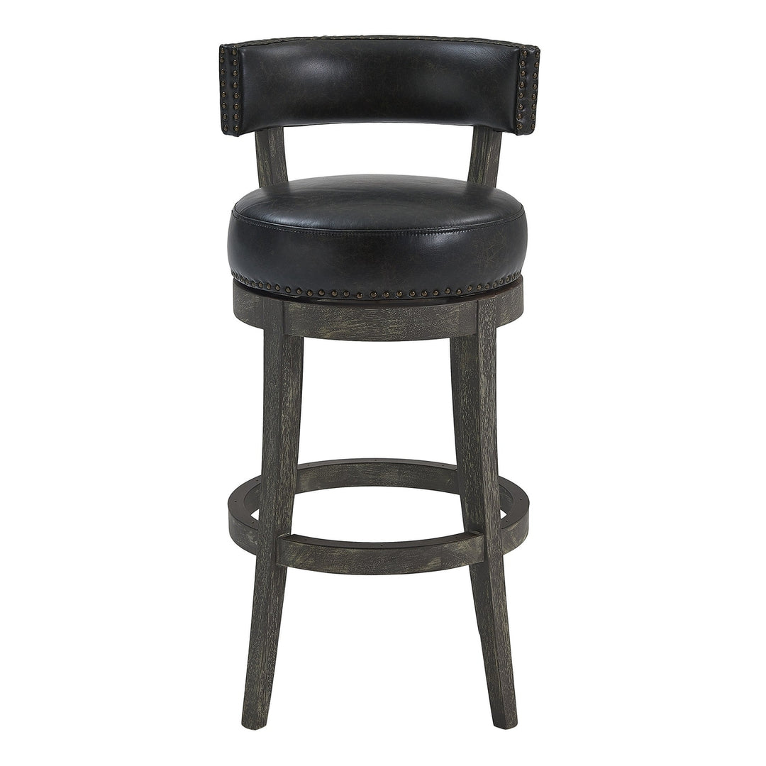 26" Black And Dark Gray Faux Leather And Wood Swivel Low Back Counter Height Bar Chair Image 4